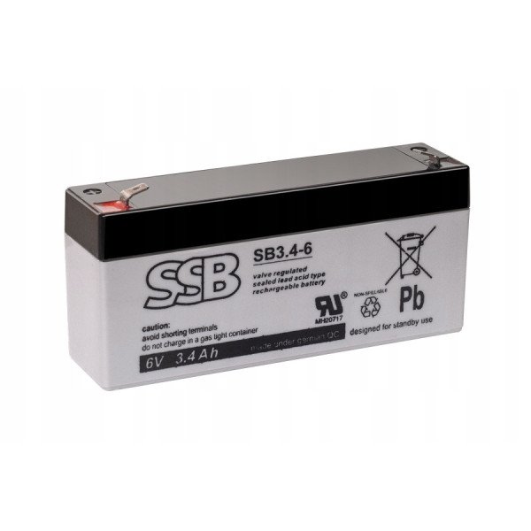 Akumuliatorius (AGM) SSB SB (3.4Ah, 6V, F1, VRLA)