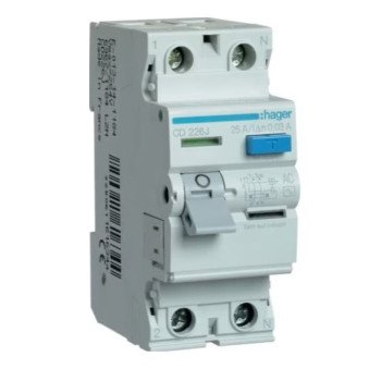 Srovės nuotekio relė Hager CD226J (AC, 25A, 2P, 30mA, 230V) Srovės nuotekio relė Hager CD226J (AC, 25A, 2P, 30mA, 230V)