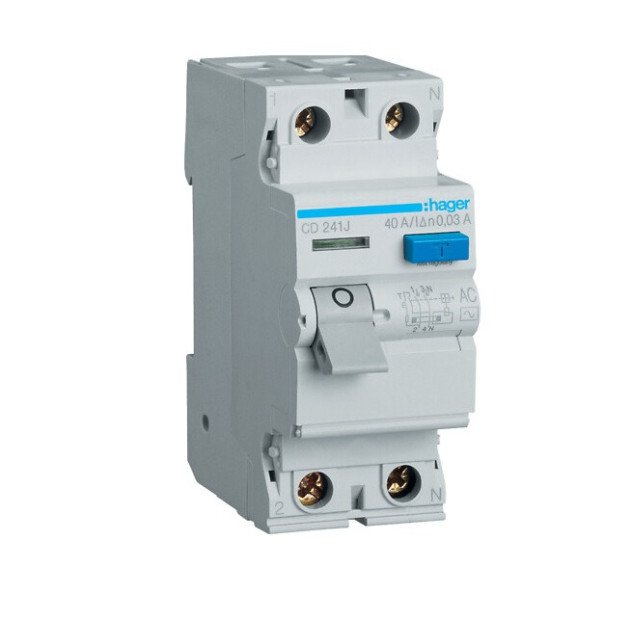 Srovės nuotekio relė Hager CD241J (AC, 40A, 2P, 30mA, 230V) Srovės nuotekio relė Hager CD241J (AC, 40A, 2P, 30mA, 230V)