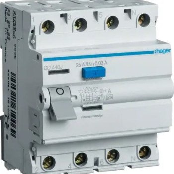 Srovės nuotekio relė Hager CD440J (A, 40A, 4P, 30mA, 230V) Srovės nuotekio relė Hager CD440J (A, 40A, 4P, 30mA, 230V)
