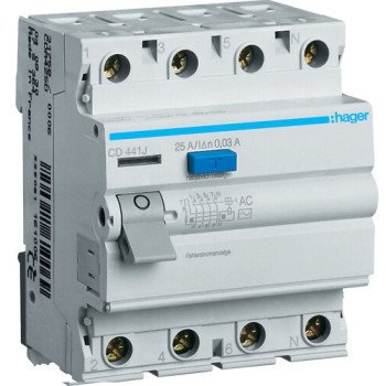 Srovės nuotekio relė Hager CD441J (AC, 40A, 4P, 30mA, 230V) Srovės nuotekio relė Hager CD441J (AC, 40A, 4P, 30mA, 230V)