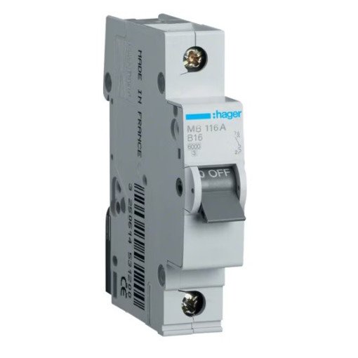 Automatinis jungiklis Hager MB116A (16A, 1P, 230V, 6kA) Automatinis jungiklis Hager MB116A (16A, 1P, 230V, 6kA)