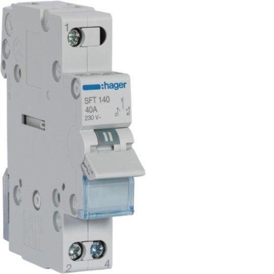 Modulinis perjungėjas Hager SFT140 (1P, 40A, 1 mod.) Modulinis perjungėjas Hager SFT140 (1P, 40A, 1 mod.)