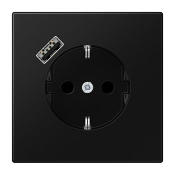 Kištukinis lizdas su USB JUNG LS1520-18ASWM (juodas, matinis, 16A/250V)