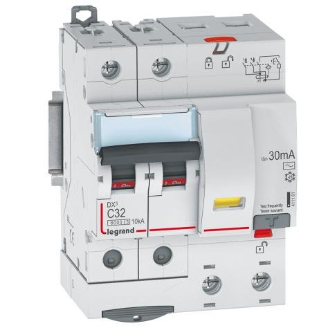 Srovės nuotekio relė su automatiniu jungikliu Legrand 411161 (C, 32A, 4P, 30mA, 230V)