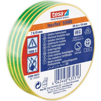 Izoliuojanti juosta TESA (geltona/žalia) 20m x 19 mm 53988-00081-00