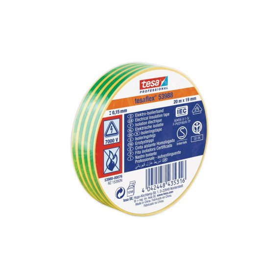 Izoliuojanti juosta TESA (geltona/žalia) 20m x 19 mm 53988-00081-00
