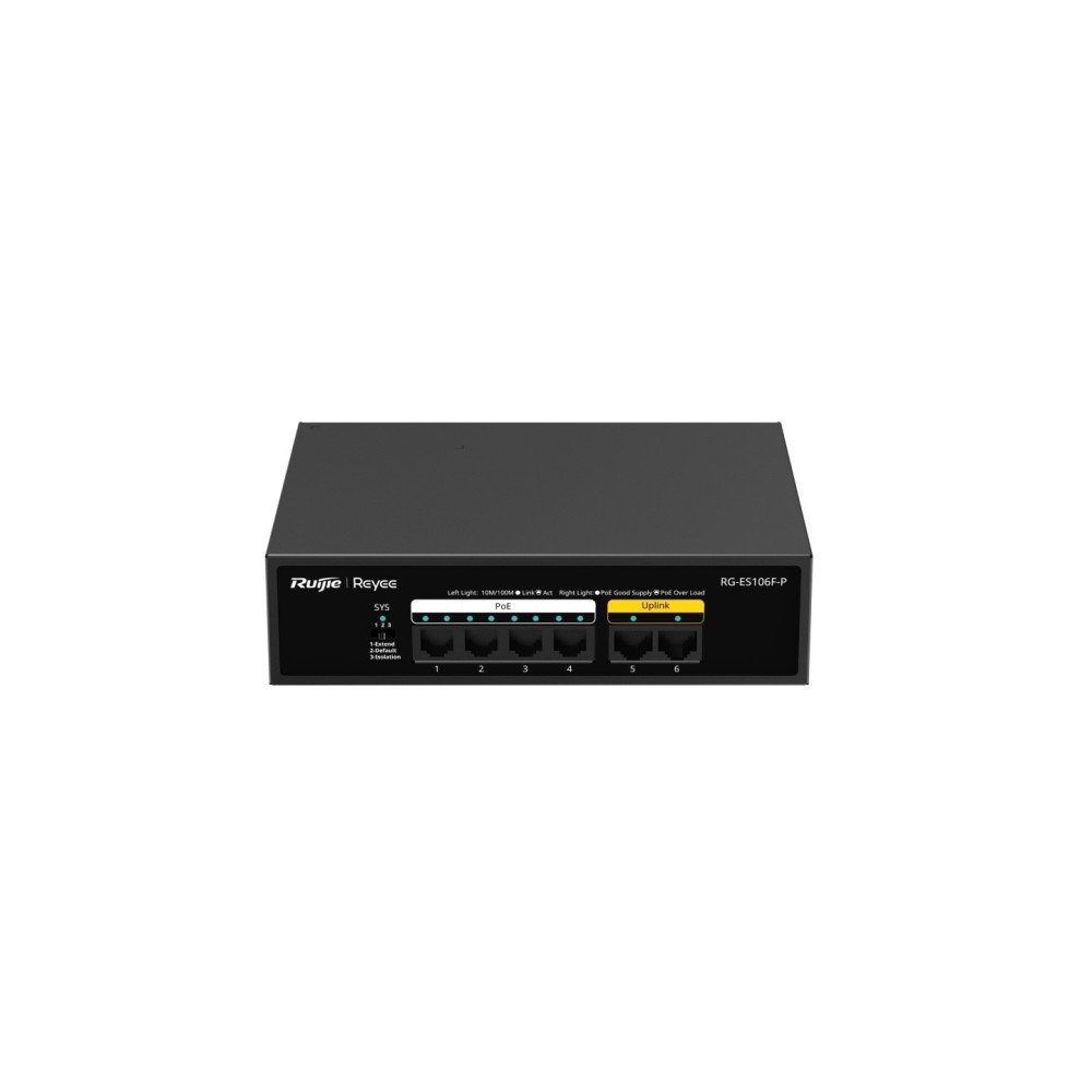 6 prievadų komutatorius Ruijie Reyee RG-ES106F-P (Nevaldomas, 4 x PoE+)