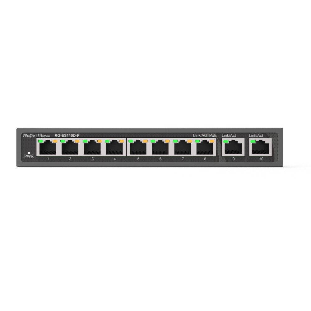 10 prievadų komutatorius Ruijie Reyee RG-ES110D-P (Nevaldomas, 8 x PoE+) 10 prievadų komutatorius Ruijie Reyee RG-ES110D-P (Nevaldomas, 8 x PoE+)
