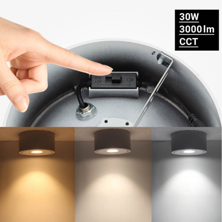 LED lubų šviestuvas, 30W, apvalus, reguliuojamas, baltas, CCT šviesa