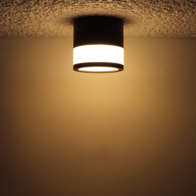 LED lubų šviestuvas, 7W, apvalus, juodas, šilta balta šviesa
