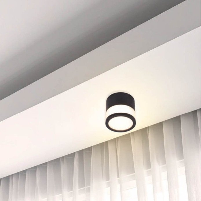 LED lubų šviestuvas, 7W, apvalus, juodas, šilta balta šviesa