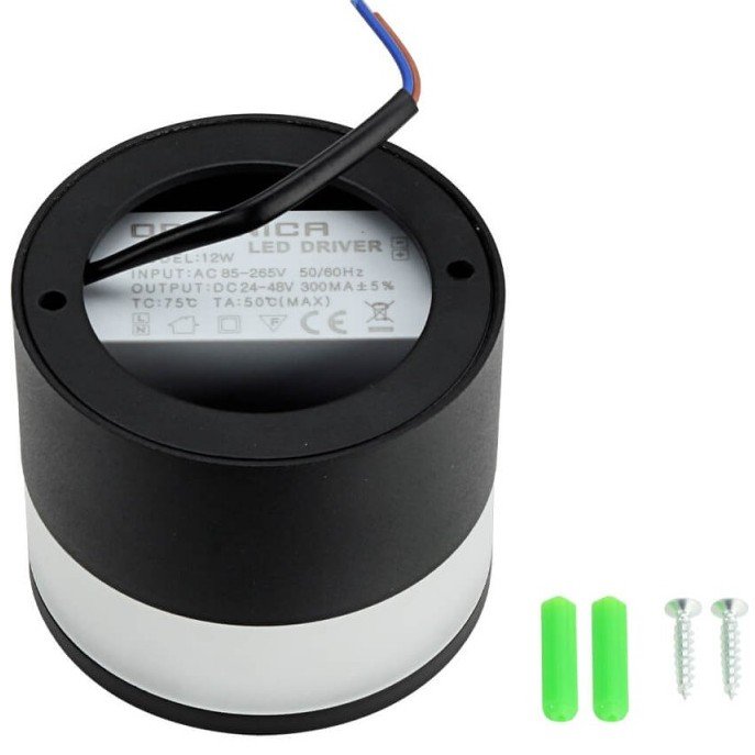 LED lubų šviestuvas, 12W, apvalus, juodas, šilta balta šviesa