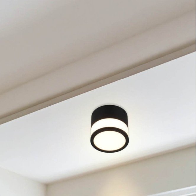 LED lubų šviestuvas, 12W, apvalus, juodas, šilta balta šviesa