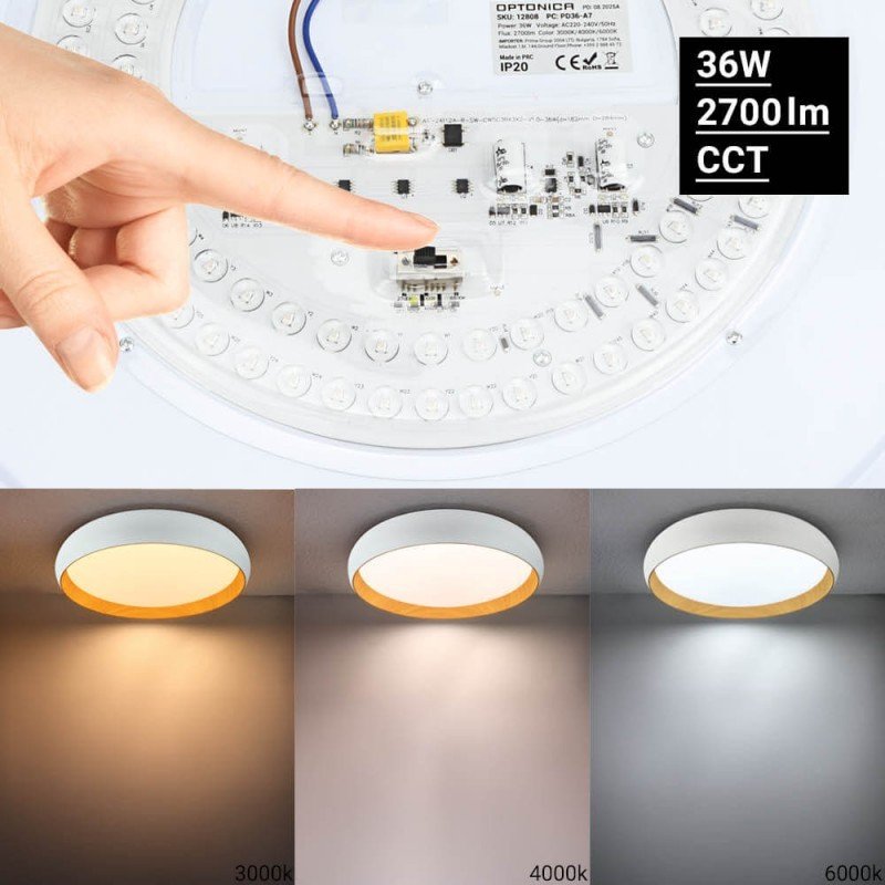 LED lubų šviestuvas, 36W, baltas/medžio, CCT šviesa LED lubų šviestuvas, 36W, baltas/medžio, CCT šviesa
