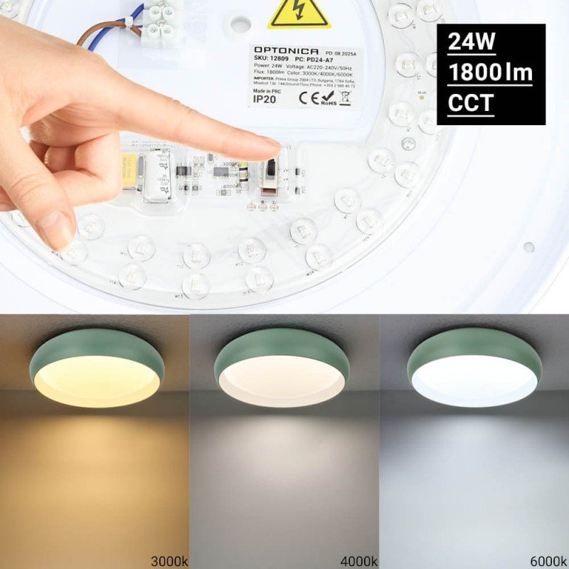 LED lubų šviestuvas, 24W, baltas/pilkai žalsvas, CCT šviesa