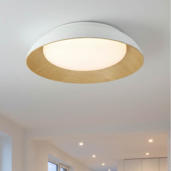 LED lubų šviestuvas, 24W, baltas/medžio, CCT šviesa