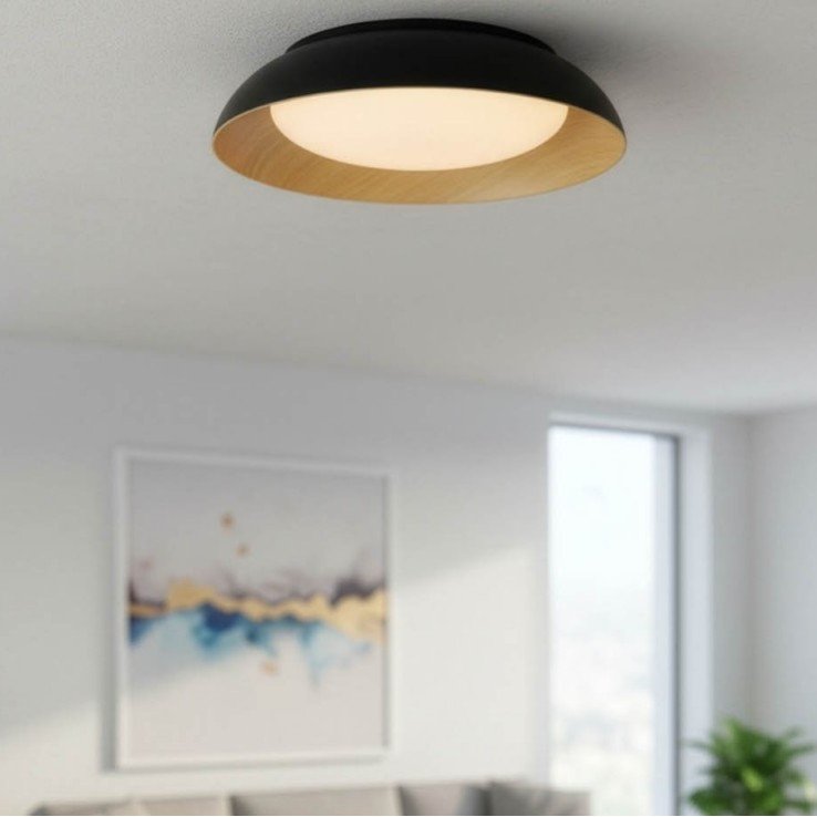 LED lubų šviestuvas, 24W, baltas/juodas/medžio, CCT šviesa