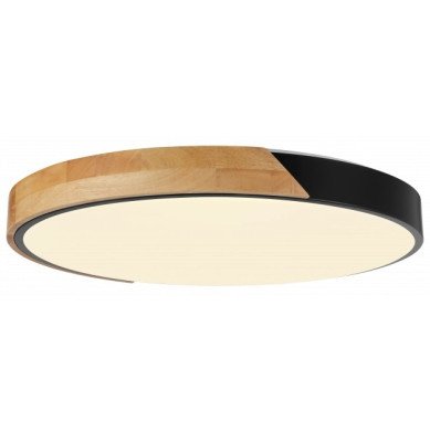 LED lubų šviestuvas, 48W, juodas/medžio, CCT šviesa, nuotolinis valdymas