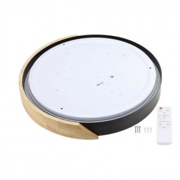 LED lubų šviestuvas, 48W, juodas/medžio, CCT šviesa, nuotolinis valdymas