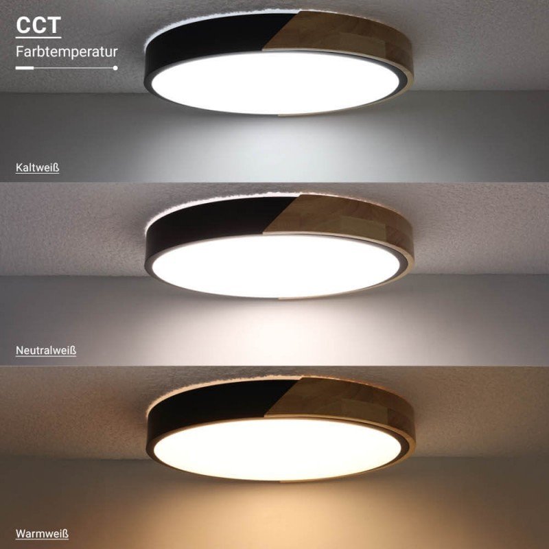 LED lubų šviestuvas, 48W, juodas/medžio, CCT šviesa, nuotolinis valdymas