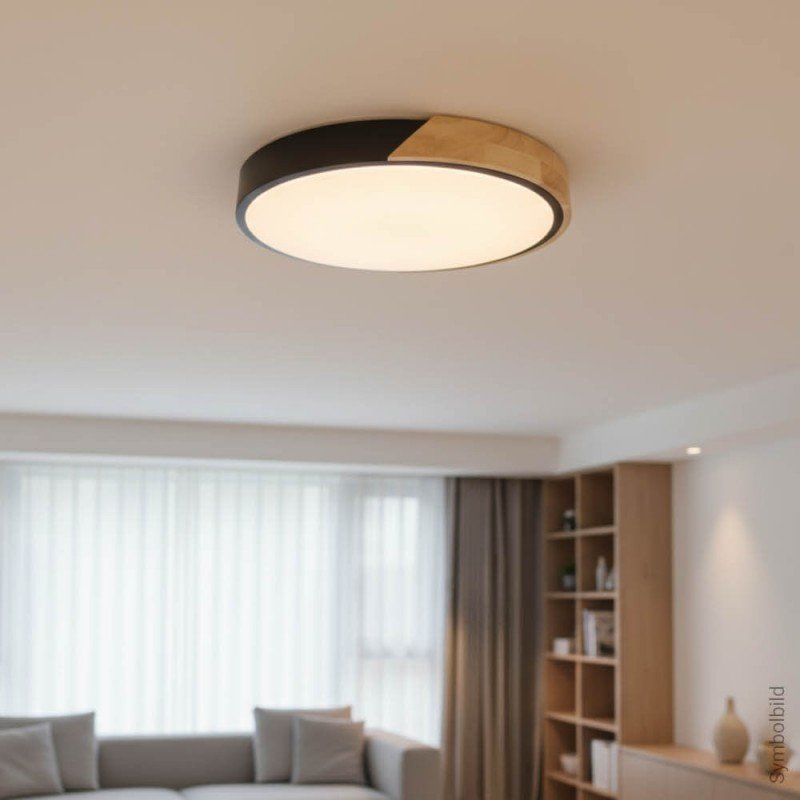 LED lubų šviestuvas, 48W, juodas/medžio, CCT šviesa, nuotolinis valdymas