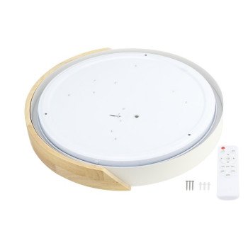 LED lubų šviestuvas, 48W, baltas/medžio, CCT šviesa, nuotolinis valdymas