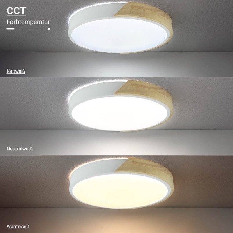 LED lubų šviestuvas, 48W, baltas/medžio, CCT šviesa, nuotolinis valdymas