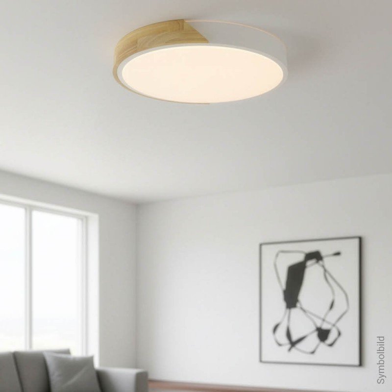LED lubų šviestuvas, 48W, baltas/medžio, CCT šviesa, nuotolinis valdymas
