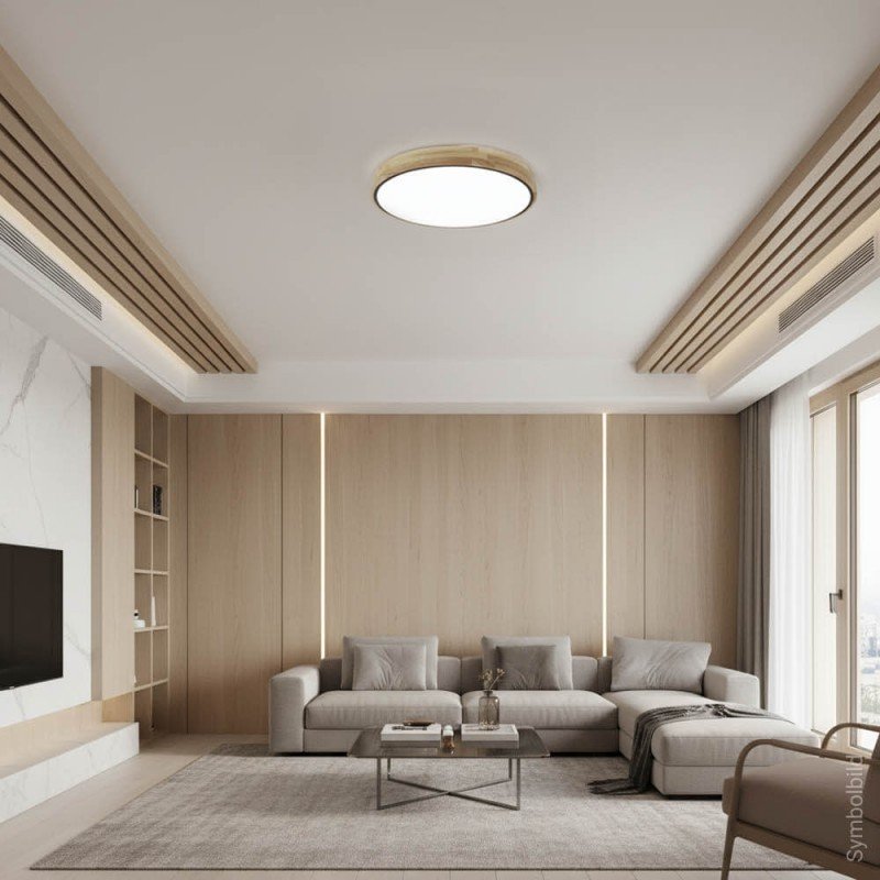 LED lubų šviestuvas, 60W, juodas/medžio, CCT šviesa, nuotolinis valdymas