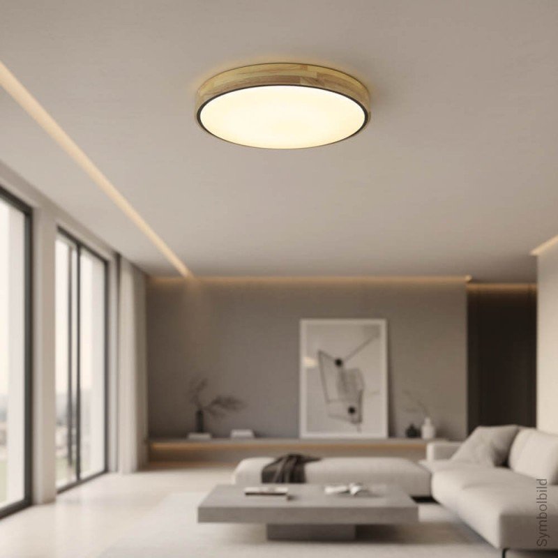 LED lubų šviestuvas, 60W, juodas/medžio, CCT šviesa, nuotolinis valdymas