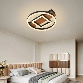 LED lubų šviestuvas, 46W, juodas/medžio, CCT šviesa, nuotolinis valdymas