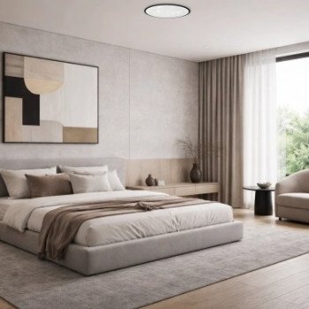 LED lubų šviestuvas, 24W, apvalus, juodas, atmintis, nuotolinis valdymas, CCT šviesa