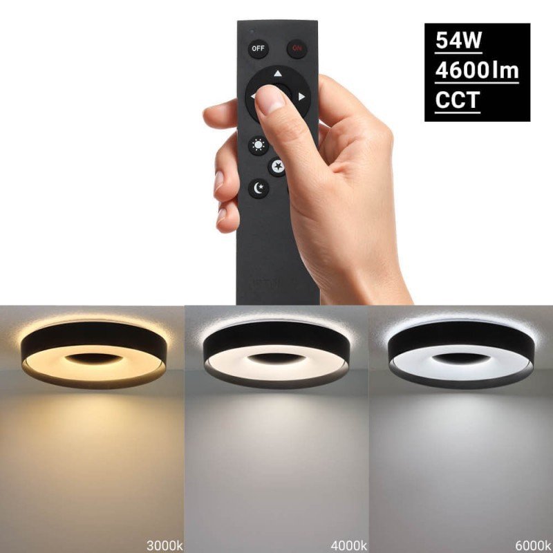 LED lubų šviestuvas, 36W, apvalus, juodas, atmintis, nuotolinis valdymas, CCT šviesa LED lubų šviestuvas, 36W, apvalus, juodas, atmintis, nuotolinis valdymas, CCT šviesa