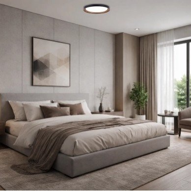 LED lubų šviestuvas, 36W, apvalus, juodas/riešutmedis, atmintis, nuotolinis valdymas, CCT šviesa LED lubų šviestuvas, 36W, apvalus, juodas/riešutmedis, atmintis, nuotolinis valdymas, CCT šviesa