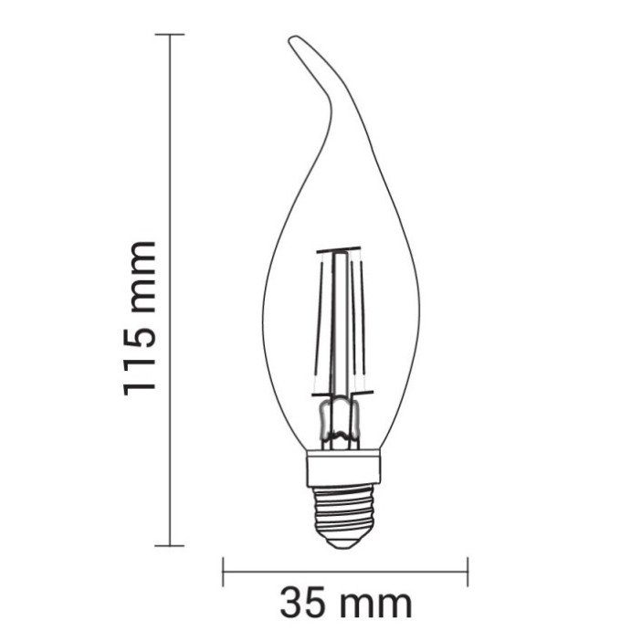 LED lemputė E14 C35 4W, tip, neutrali balta šviesa