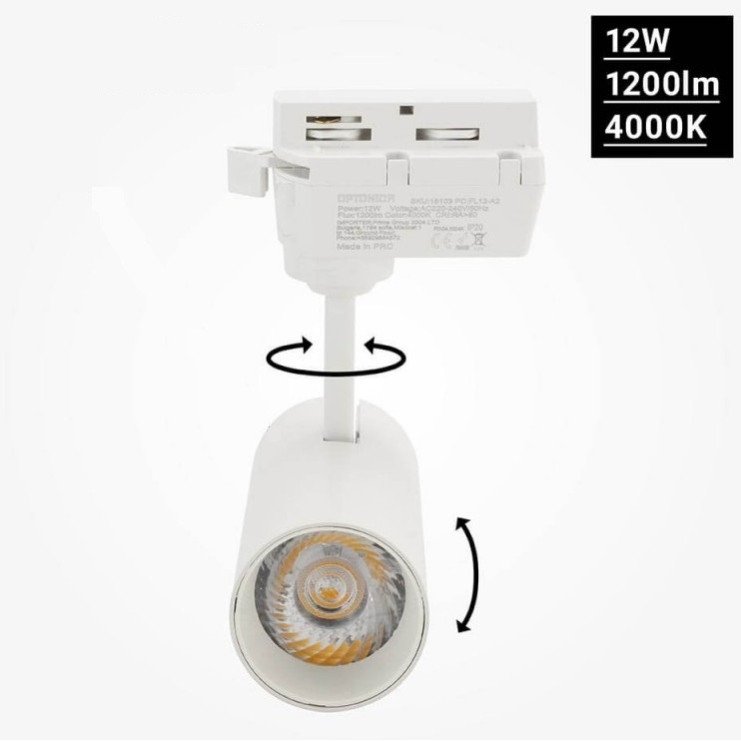 LED bėginis šviestuvas, 1F, 12W, 1200Lm, baltas, neutrali balta šviesa LED bėginis šviestuvas, 1F, 12W, 1200Lm, baltas, neutrali balta šviesa