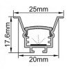 Profilis LED juostai, įleidžiamas, pilkas, baltas dangtelis, 17.6x25mm