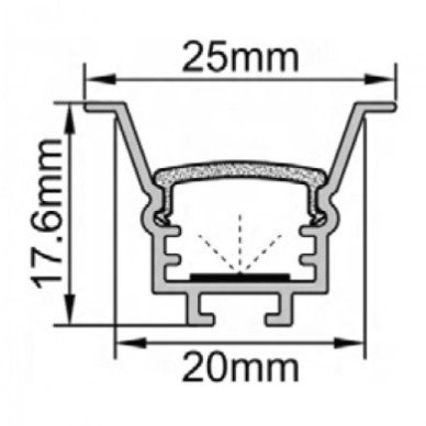 Profilis LED juostai, įleidžiamas, pilkas, baltas dangtelis, 17.6x25mm