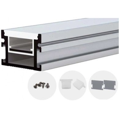 Profilis LED juostai, įleidžiamas, pilkas, baltas dangtelis, 29.8x20mm Profilis LED juostai, įleidžiamas, pilkas, baltas dangtelis, 29.8x20mm