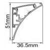 Profilis LED juostai, paviršinis, sidabrinis, baltas dangtelis, 51x36.5mm