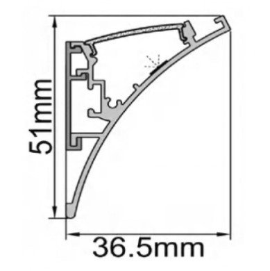 Profilis LED juostai, paviršinis, sidabrinis, baltas dangtelis, 51x36.5mm