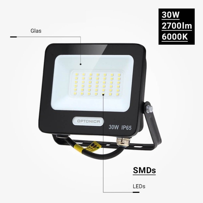 LED prožektorius, juodas, 90Lm/W, 30W, šalta balta šviesa