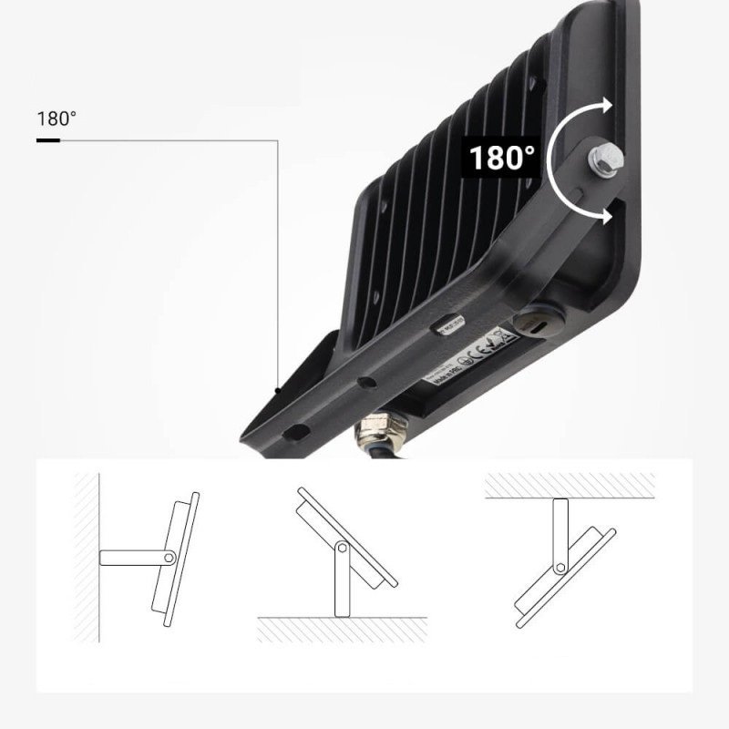 LED prožektorius, juodas, 90Lm/W, 30W, šalta balta šviesa