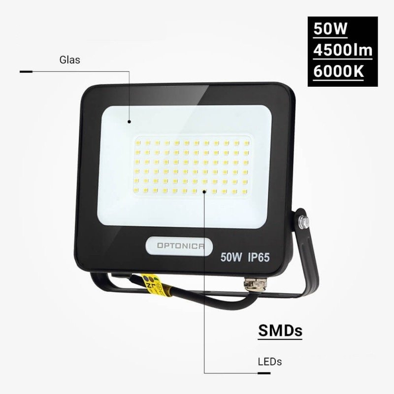 LED prožektorius, juodas, 90Lm/W, 50W, šalta balta šviesa