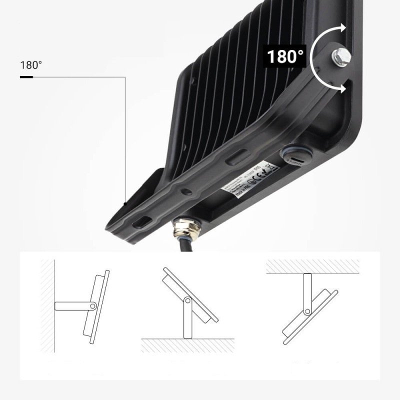 LED prožektorius, juodas, 90Lm/W, 50W, neutrali balta šviesa