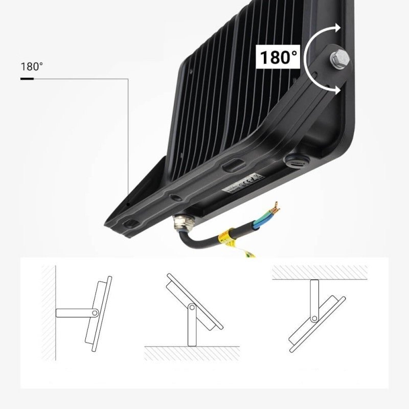 LED prožektorius, juodas, 90Lm/W, 100W, šalta balta šviesa
