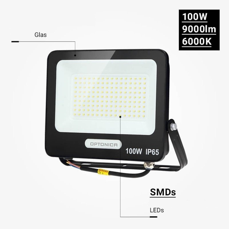 LED prožektorius, juodas, 90Lm/W, 100W, šilta balta šviesa