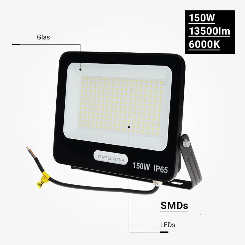 LED prožektorius, juodas, 90Lm/W, 150W, šalta balta šviesa