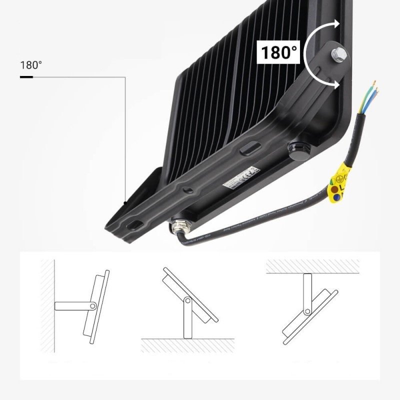 LED prožektorius, juodas, 90Lm/W, 150W, šalta balta šviesa